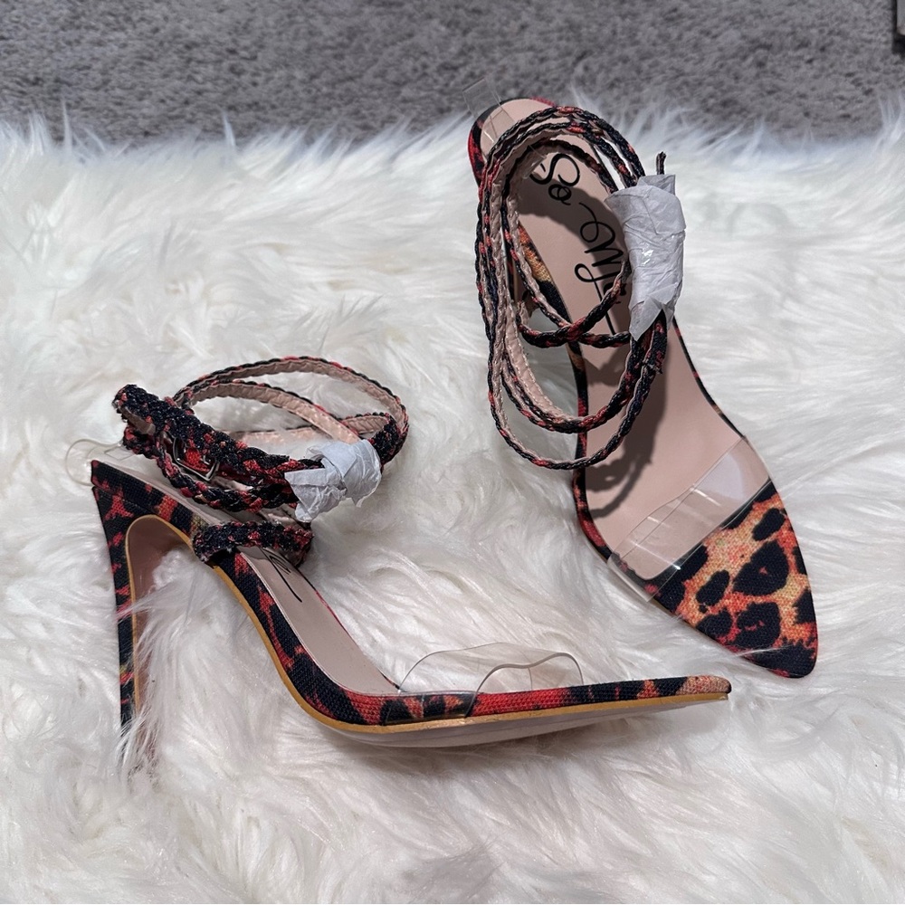 New  Leopard print colorful‎ strapy heels